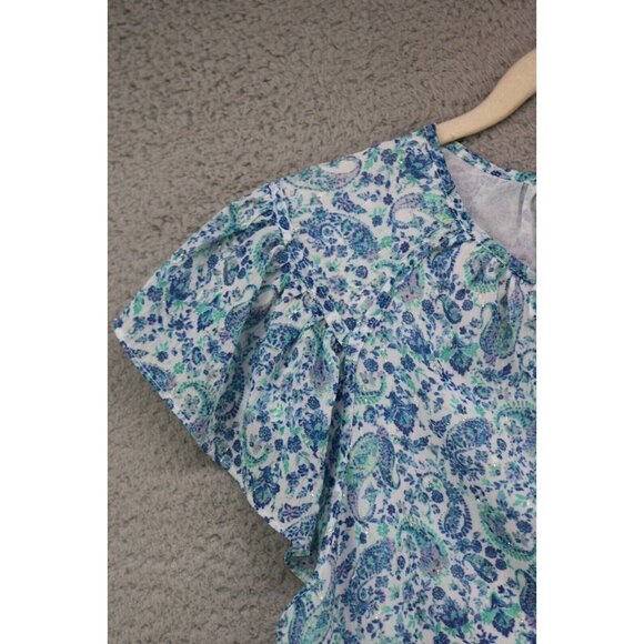 Joie Short Flutter Sleeve Paisley Semi-Sheer Top-Small/Petite-Fairy-Lined - Picture 3 of 12